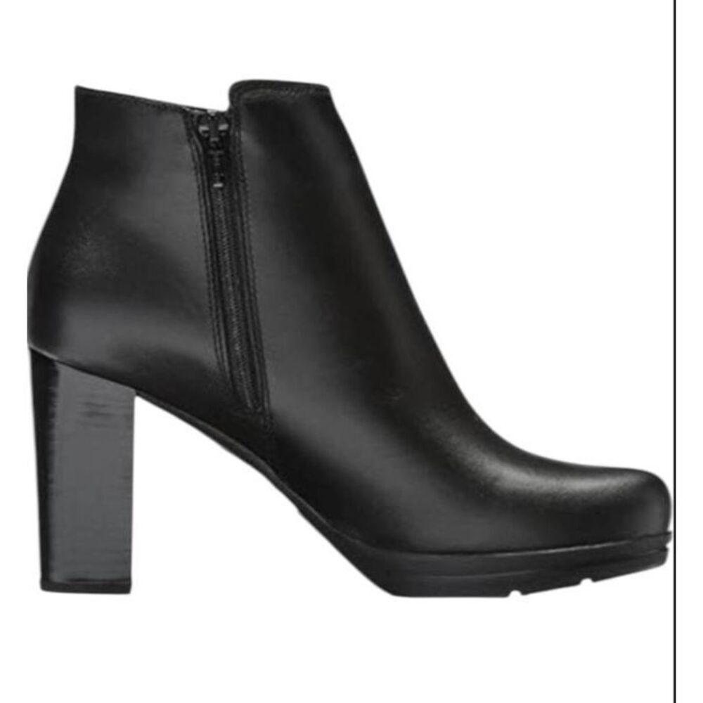 POLVERE Italian Made Black Leather Side Zip Ankle Boot Size 39